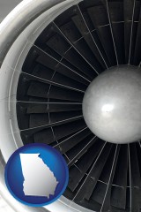 georgia map icon and a jet aircraft engine and its turbofan blades