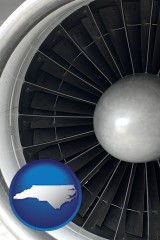 north-carolina map icon and a jet aircraft engine and its turbofan blades