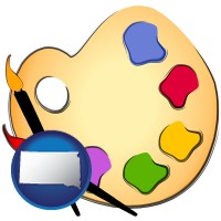 sd map icon and art supplies, consisting of brushes, paint, and a palette