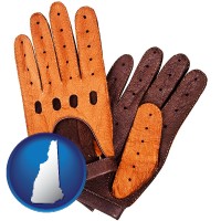 new-hampshire map icon and brown leather driving gloves