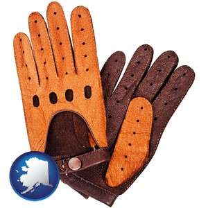 brown leather driving gloves - with Alaska icon