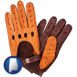 brown leather driving gloves - with Alabama icon