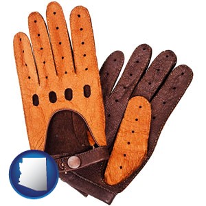 brown leather driving gloves - with Arizona icon