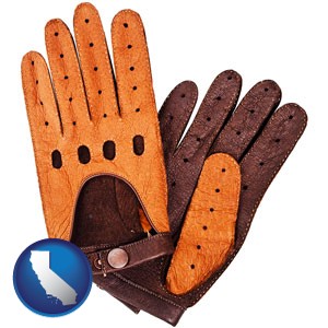 brown leather driving gloves - with California icon