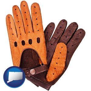 brown leather driving gloves - with Connecticut icon