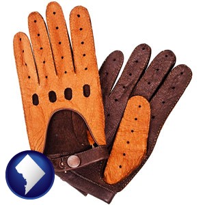 brown leather driving gloves - with Washington, DC icon