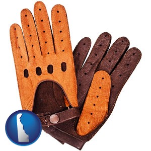 brown leather driving gloves - with Delaware icon