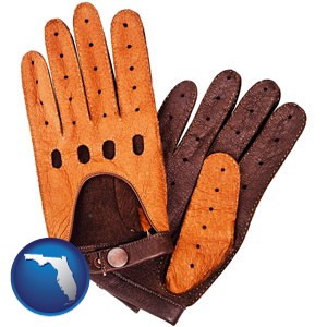 brown leather driving gloves - with Florida icon