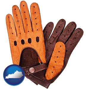 brown leather driving gloves - with Kentucky icon