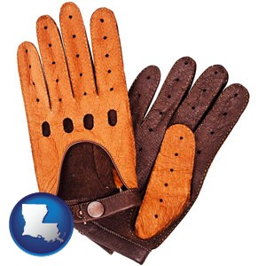 brown leather driving gloves - with Louisiana icon