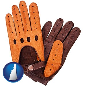 brown leather driving gloves - with New Hampshire icon