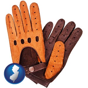 brown leather driving gloves - with New Jersey icon