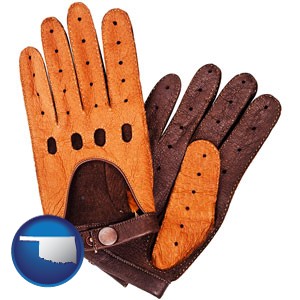 brown leather driving gloves - with Oklahoma icon