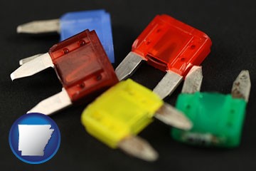 colorful automobile fuses - with Arkansas icon