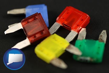 colorful automobile fuses - with Connecticut icon