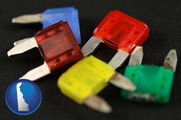 colorful automobile fuses - with Delaware icon