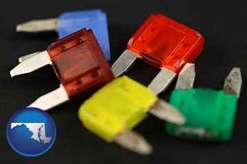 colorful automobile fuses - with Maryland icon