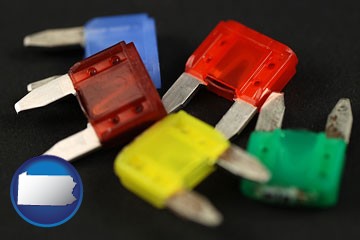 colorful automobile fuses - with Pennsylvania icon