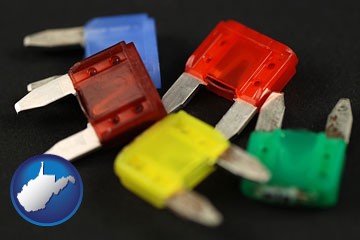 colorful automobile fuses - with West Virginia icon
