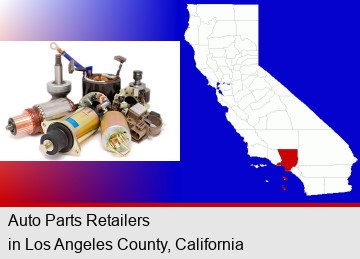 auto parts; Los Angeles County highlighted in red on a map