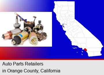 auto parts; Orange County highlighted in red on a map