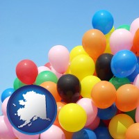 alaska map icon and colorful balloons