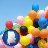 alabama map icon and colorful balloons