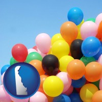 delaware map icon and colorful balloons