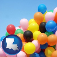 louisiana map icon and colorful balloons