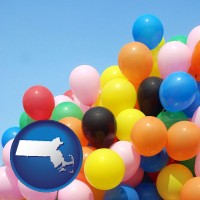massachusetts map icon and colorful balloons