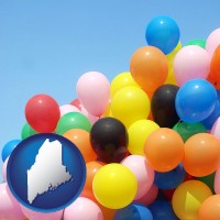 maine map icon and colorful balloons