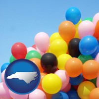 north-carolina map icon and colorful balloons