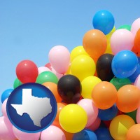 texas map icon and colorful balloons
