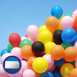 colorful balloons - with Kansas icon