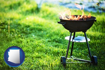 a round barbecue grill - with Arizona icon