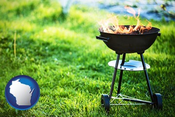 a round barbecue grill - with Wisconsin icon