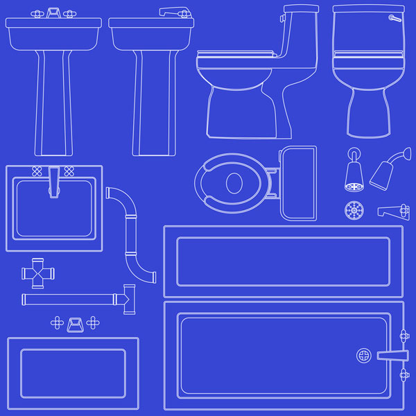 a bathroom fixtures blueprint (large image)