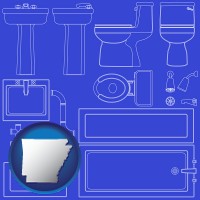 arkansas map icon and a bathroom fixtures blueprint