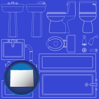 colorado map icon and a bathroom fixtures blueprint