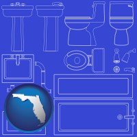 florida map icon and a bathroom fixtures blueprint