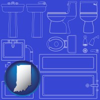 indiana map icon and a bathroom fixtures blueprint