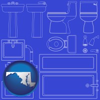 md map icon and a bathroom fixtures blueprint