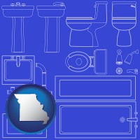 missouri map icon and a bathroom fixtures blueprint