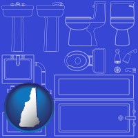 new-hampshire map icon and a bathroom fixtures blueprint