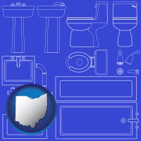 ohio map icon and a bathroom fixtures blueprint