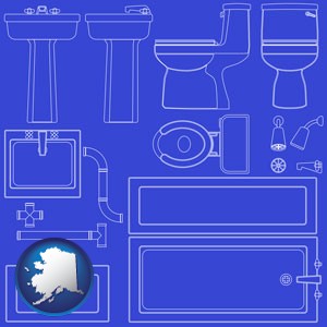 a bathroom fixtures blueprint - with Alaska icon