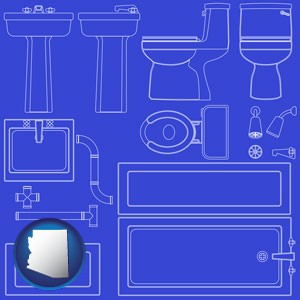 a bathroom fixtures blueprint - with Arizona icon