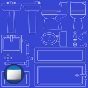 a bathroom fixtures blueprint - with Colorado icon