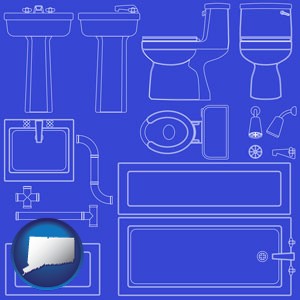 a bathroom fixtures blueprint - with Connecticut icon