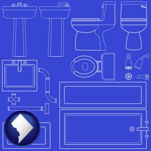 a bathroom fixtures blueprint - with Washington, DC icon